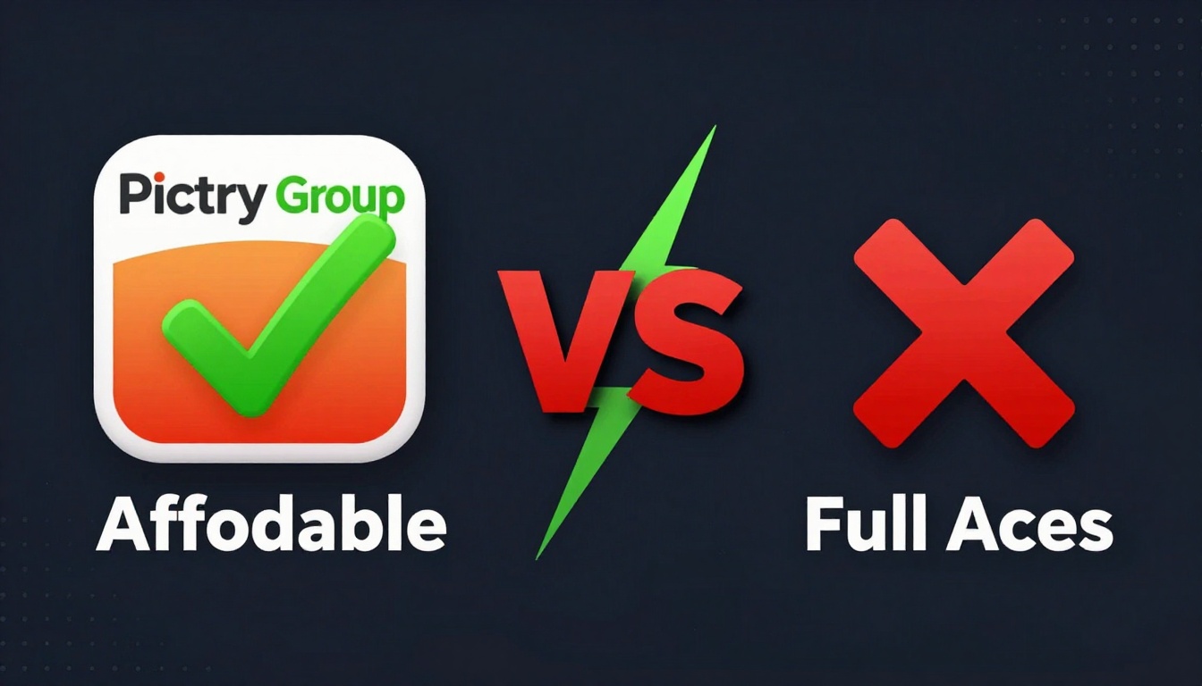 YouTube thumbnail marketing style. "VS" comparison layout.
Pictory Group Buy logo/icon on le