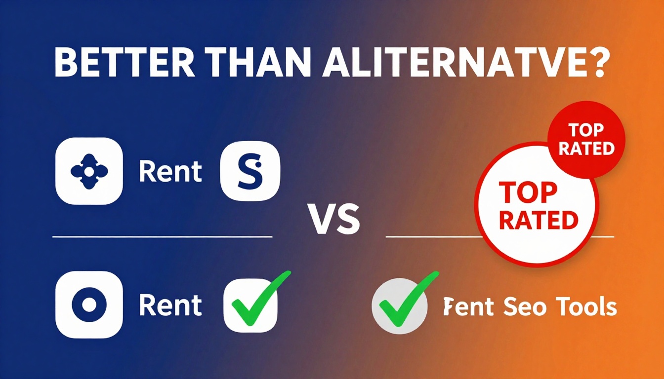 YouTube thumbnail marketing style. Bold text "BETTER THAN ALTERNATIVES?"
Rent Seo Tools icon