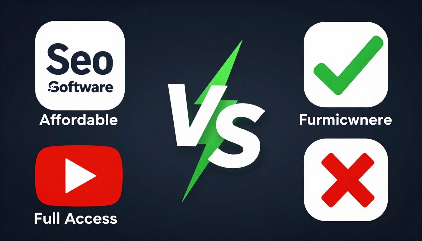 YouTube thumbnail marketing style. "VS" comparison layout.
Seo Software Group Buy logo/icon