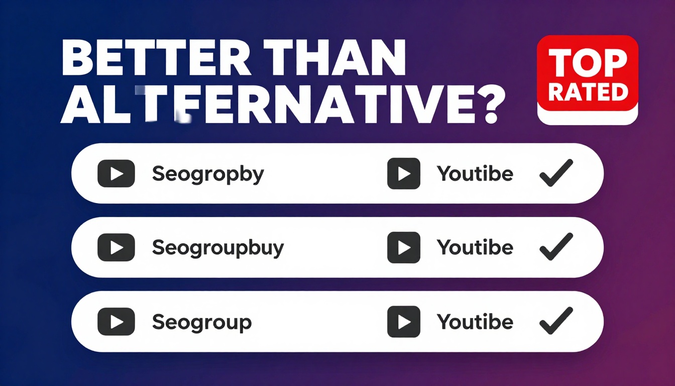 YouTube thumbnail marketing style. Bold text "BETTER THAN ALTERNATIVES?"
Seogroupbuy icon vs