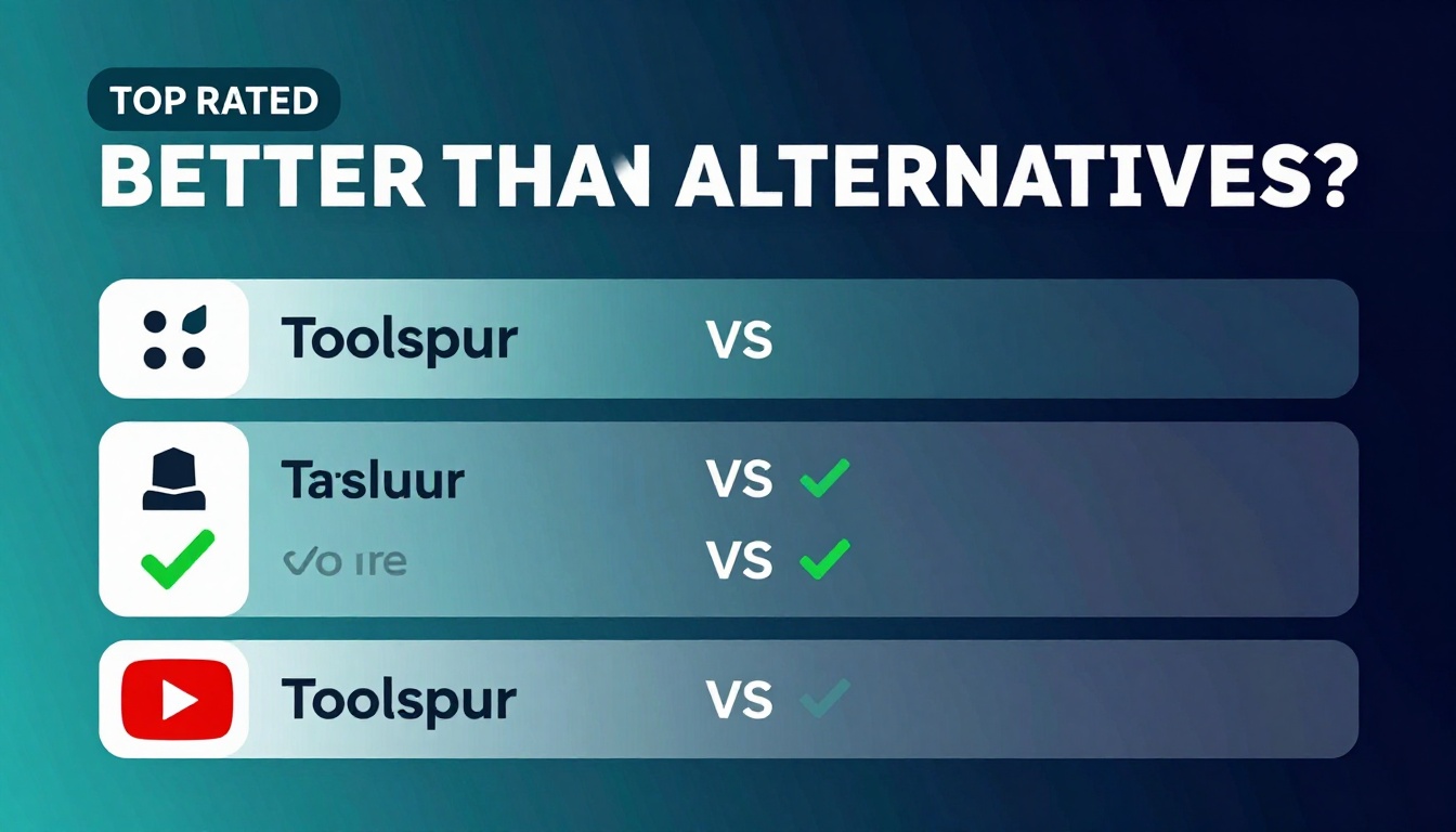 YouTube thumbnail marketing style. Bold text "BETTER THAN ALTERNATIVES?"
Toolspur icon vs co
