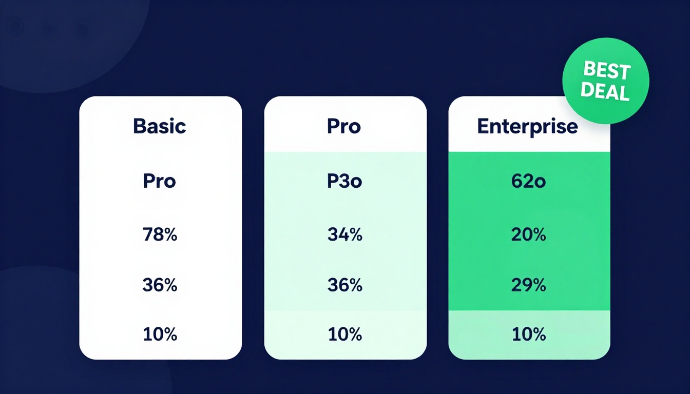 YouTube thumbnail marketing style. Pricing tier comparison visual.
Three pricing boxes: Basi