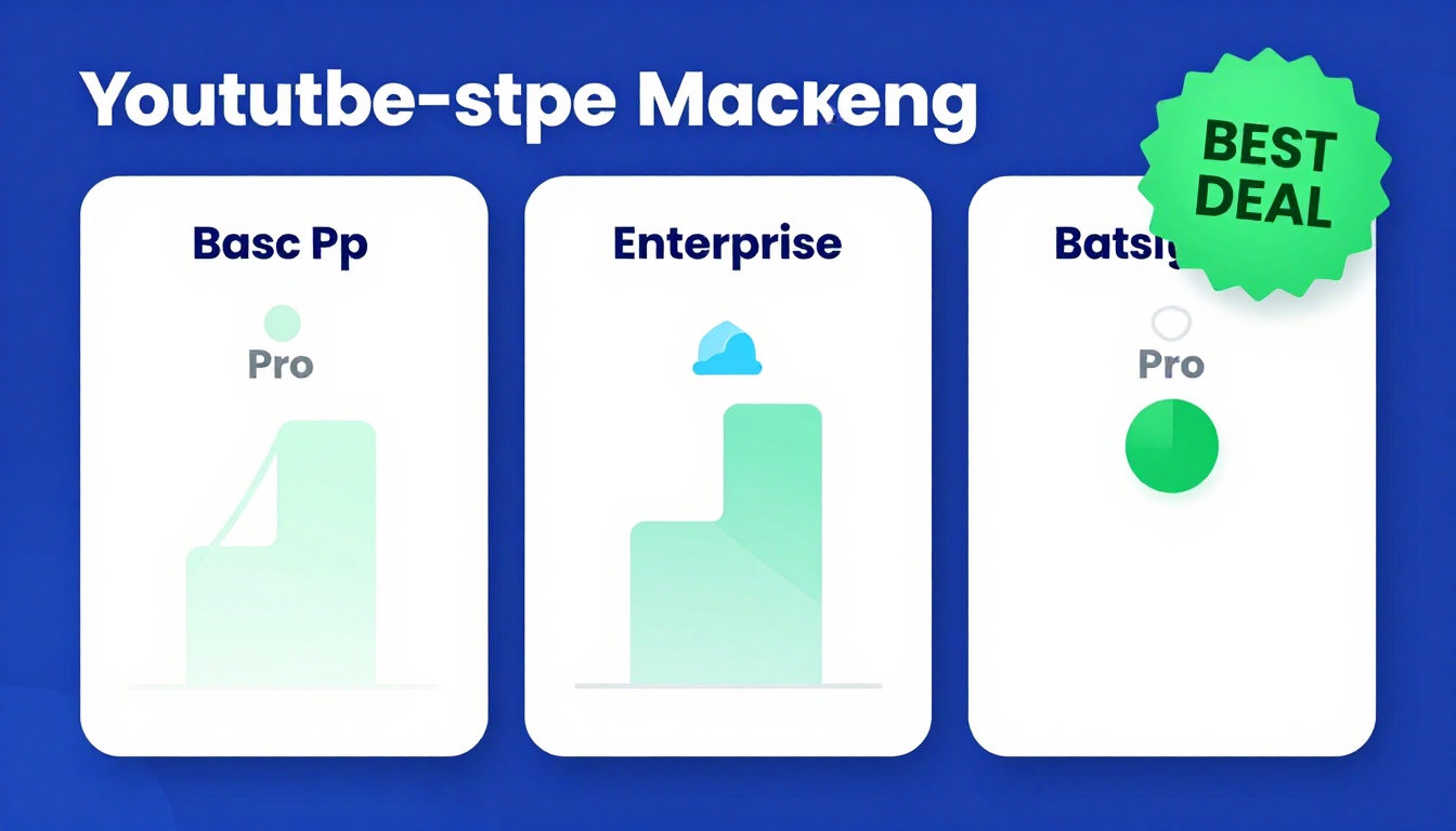 YouTube thumbnail marketing style. Pricing tier comparison visual.
Three pricing boxes: Basi