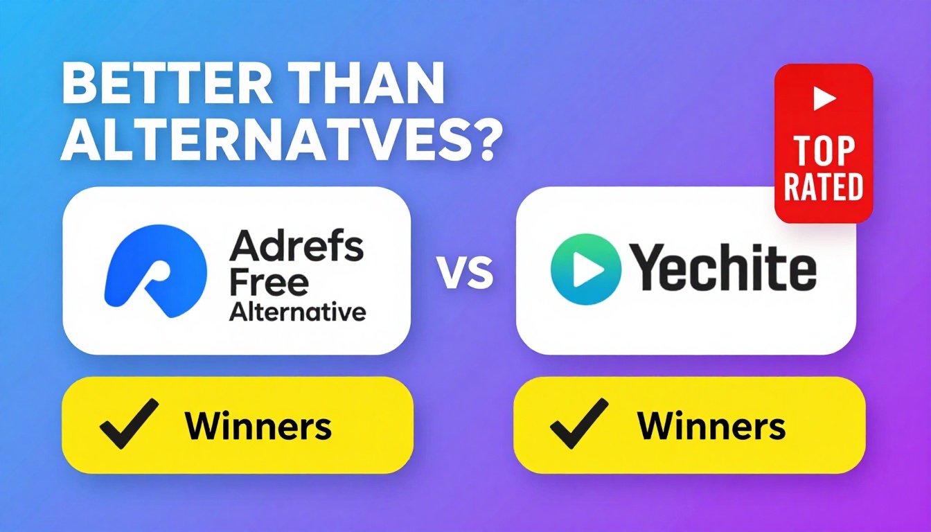 YouTube thumbnail marketing style. Bold text "BETTER THAN ALTERNATIVES?"
Ahrefs Free Alterna