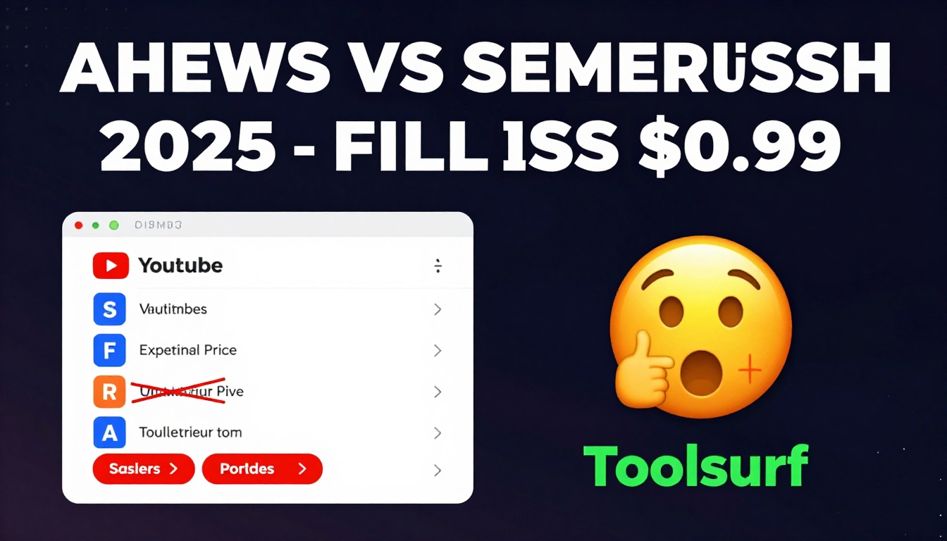 YouTube thumbnail marketing style. Bold white text "AHREFS VS SEMRUSH 2025 - FULL ACCESS $0.99".