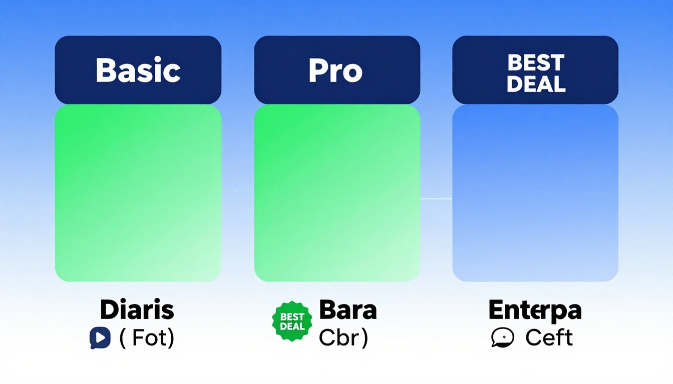 YouTube thumbnail marketing style. Pricing tier comparison visual.
Three pricing boxes: Basi