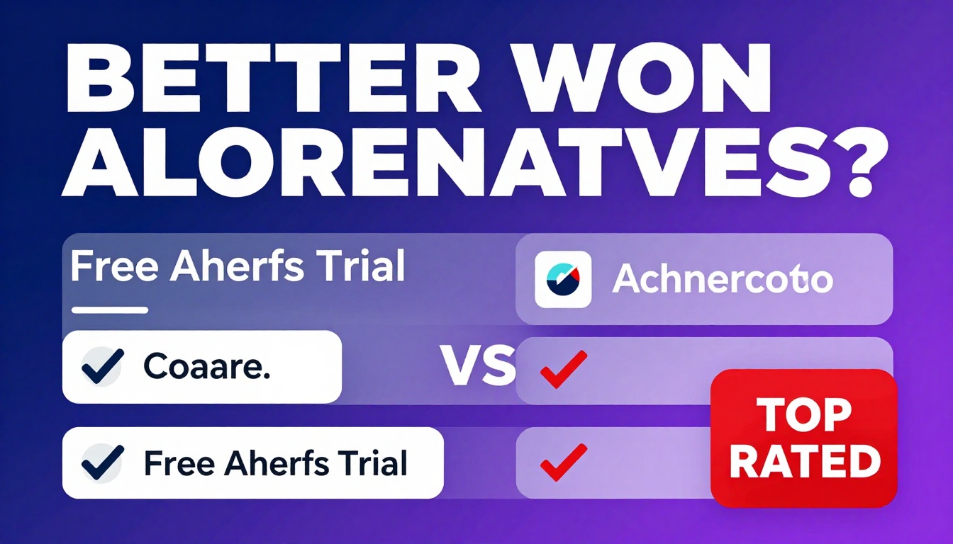 YouTube thumbnail marketing style. Bold text "BETTER THAN ALTERNATIVES?"
Free Ahrefs Trial i