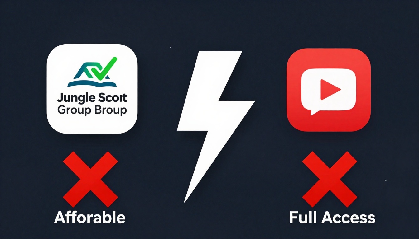 YouTube thumbnail marketing style. "VS" comparison layout.
Jungle Scout Group Buy logo/icon 