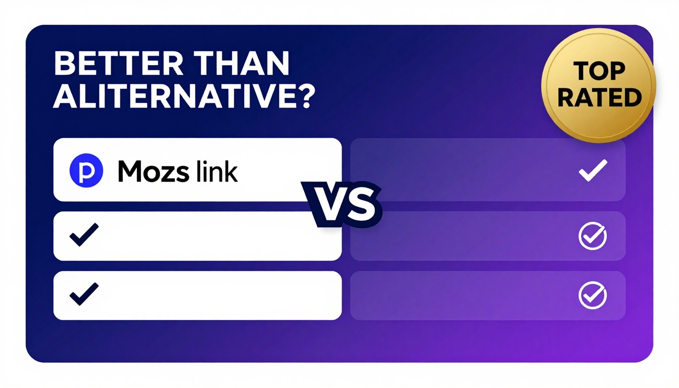 YouTube thumbnail marketing style. Bold text "BETTER THAN ALTERNATIVES?"
Mozs Link Explorer 