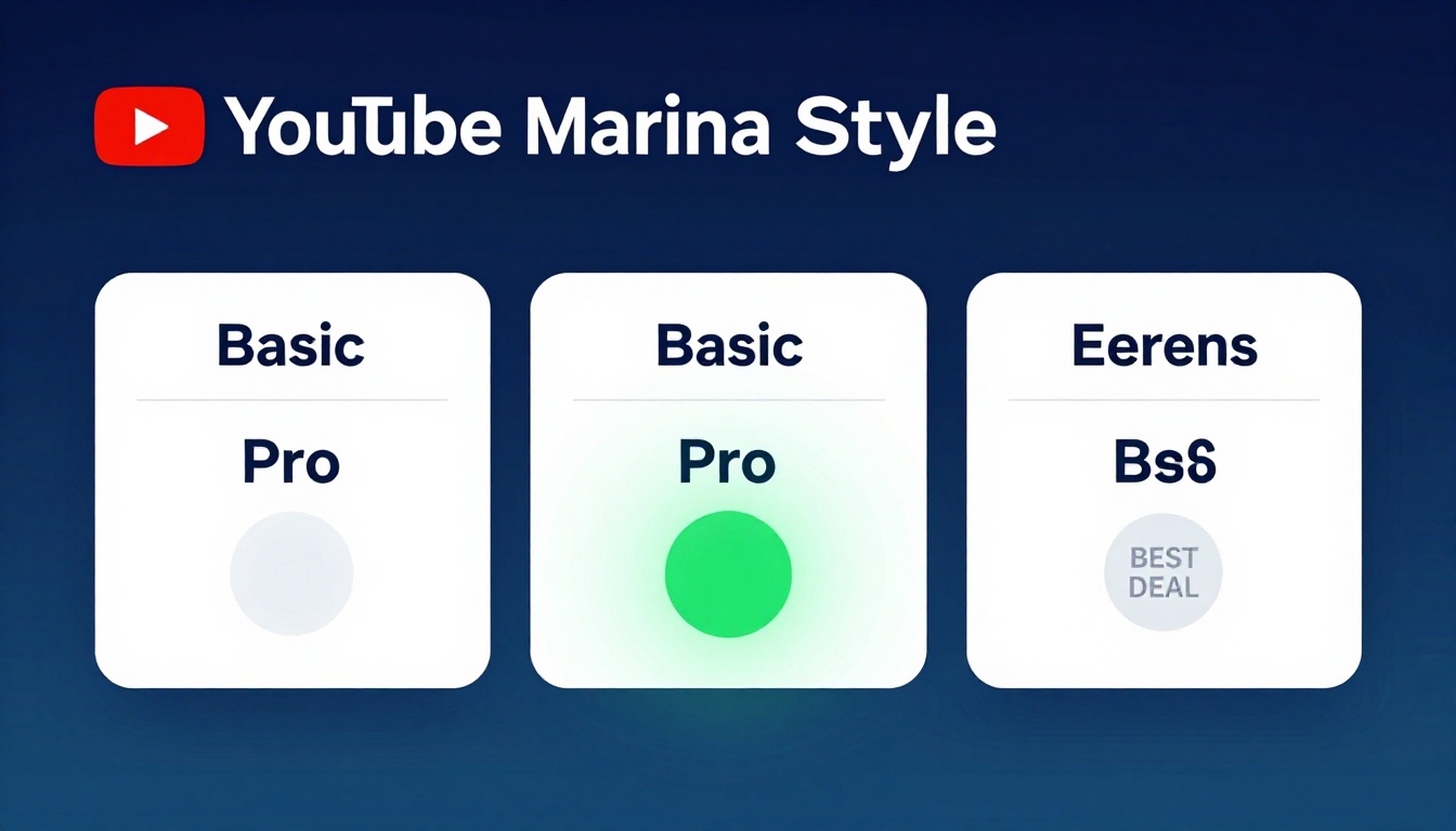 YouTube thumbnail marketing style. Pricing tier comparison visual.
Three pricing boxes: Basi