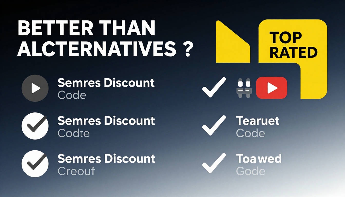 YouTube thumbnail marketing style. Bold text "BETTER THAN ALTERNATIVES?"
Semrush Discount Co