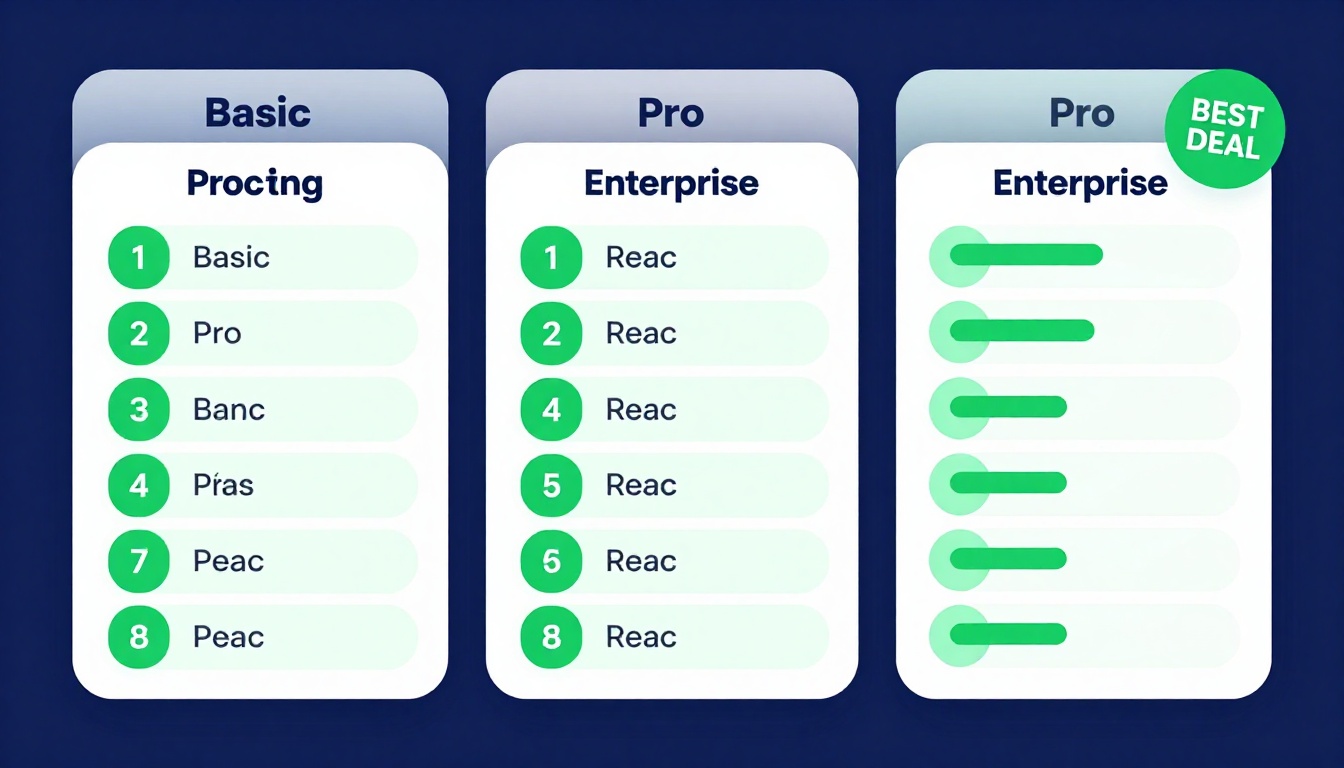 YouTube thumbnail marketing style. Pricing tier comparison visual.
Three pricing boxes: Basi