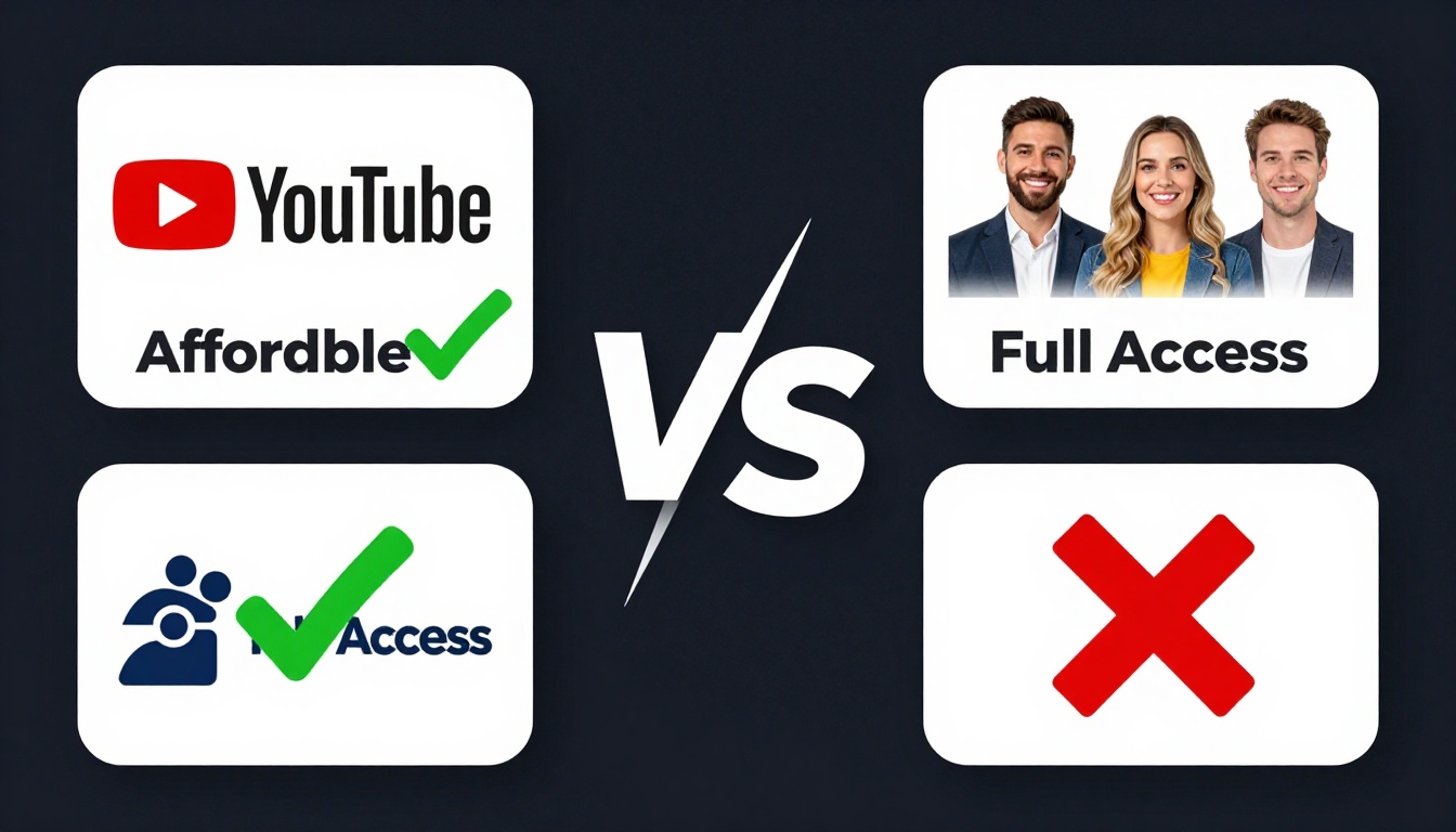 YouTube thumbnail marketing style. "VS" comparison layout.
Seo Group Buy Vs Individual logo/