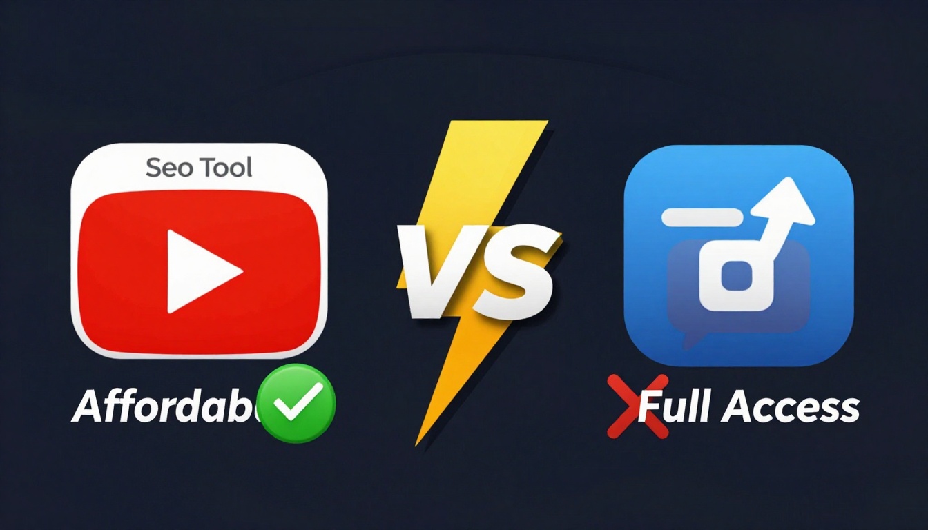 YouTube thumbnail marketing style. "VS" comparison layout.
Seo Tool Group Buy logo/icon on l