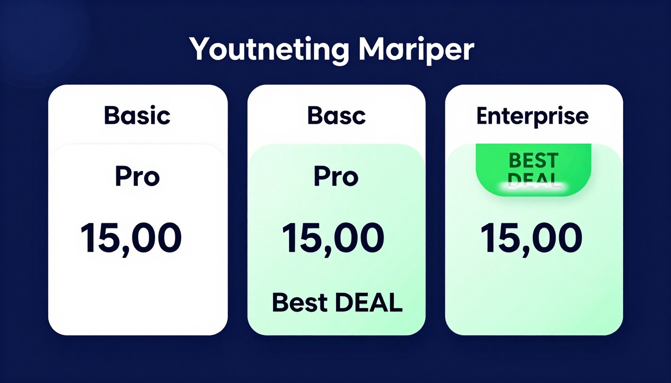 YouTube thumbnail marketing style. Pricing tier comparison visual.
Three pricing boxes: Basi