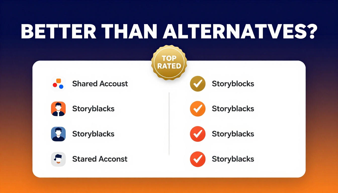 YouTube thumbnail marketing style. Bold text "BETTER THAN ALTERNATIVES?"
Storyblocks Shared