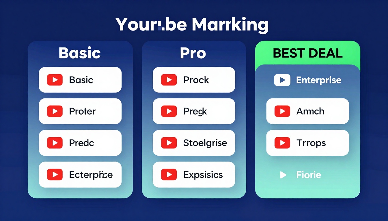 YouTube thumbnail marketing style. Pricing tier comparison visual.
Three pricing boxes: Basi