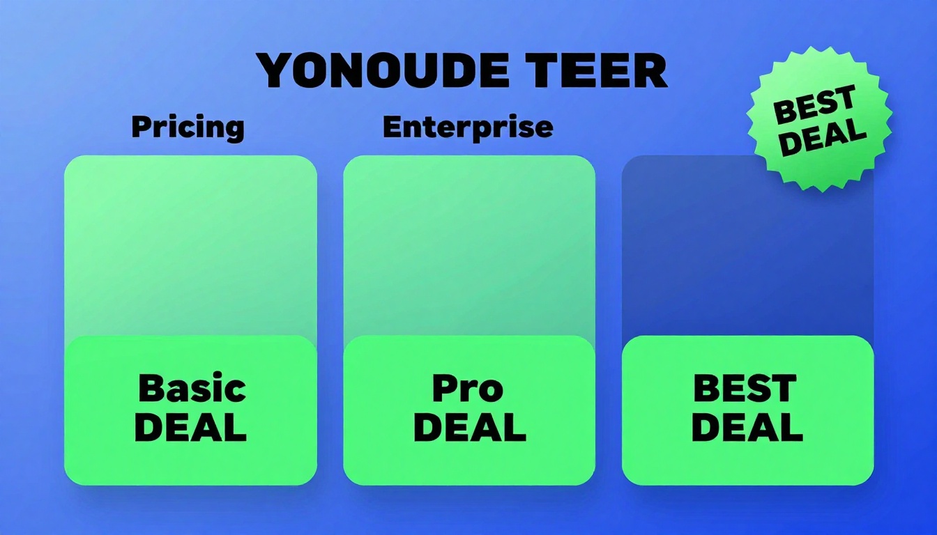 YouTube thumbnail marketing style. Pricing tier comparison visual.
Three pricing boxes: Basi