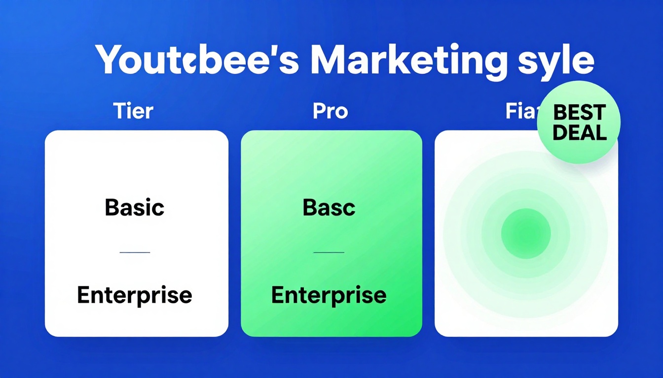 YouTube thumbnail marketing style. Pricing tier comparison visual.
Three pricing boxes: Basi