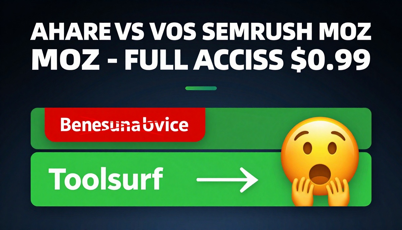 YouTube thumbnail marketing style. Bold white text "AHREFS VS SEMRUSH VS MOZ - FULL ACCESS $0.99".