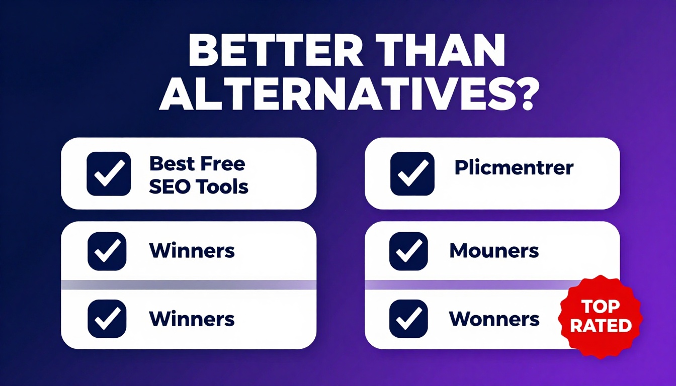 YouTube thumbnail marketing style. Bold text "BETTER THAN ALTERNATIVES?"
Best Free Seo Tools
