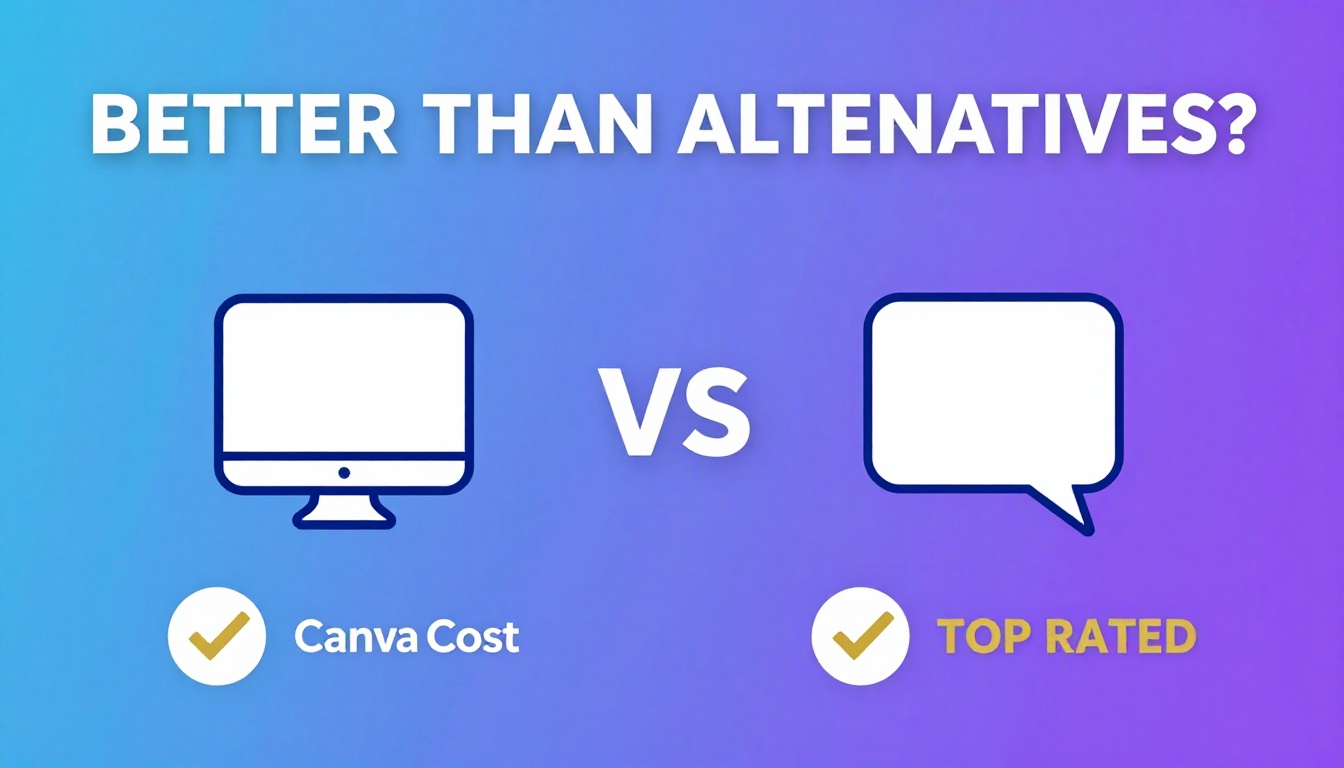 YouTube thumbnail marketing style. Bold text "BETTER THAN ALTERNATIVES?"
Canva Cost icon vs