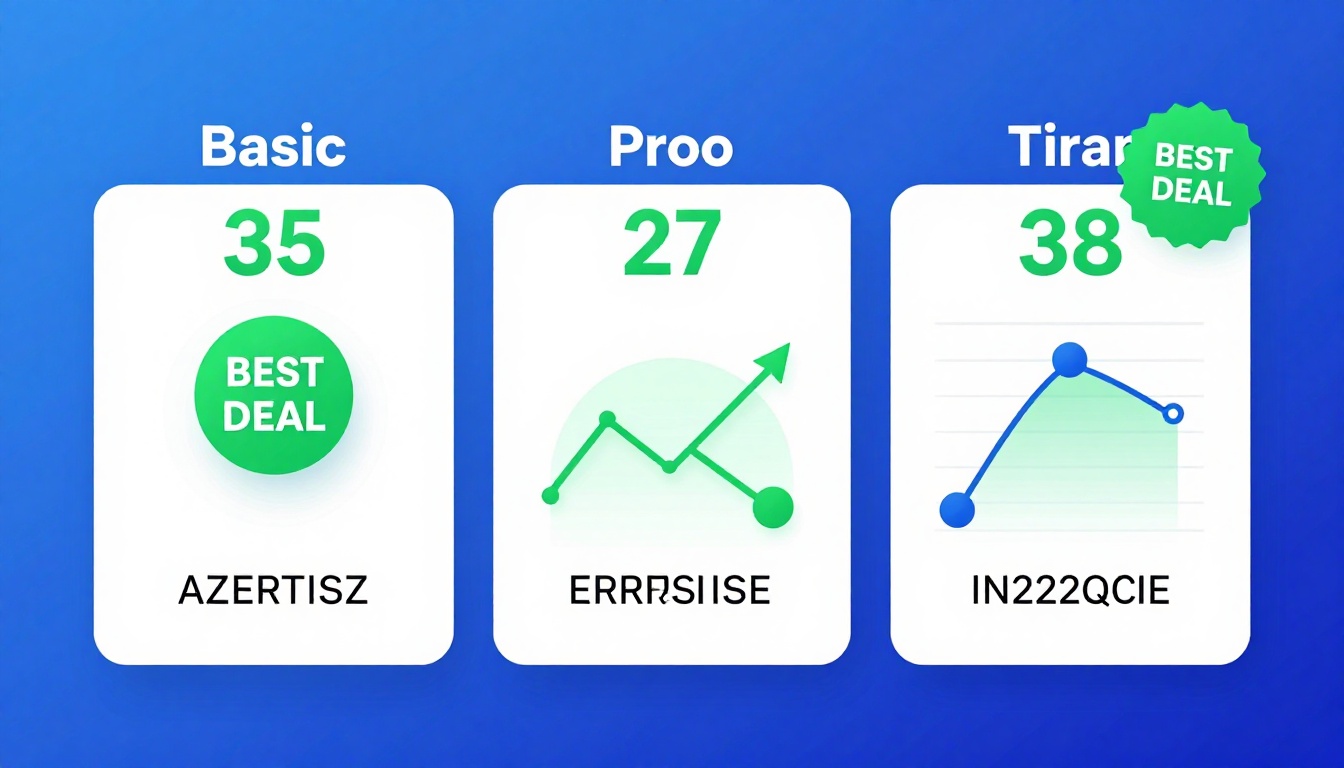 YouTube thumbnail marketing style. Pricing tier comparison visual.
Three pricing boxes: Basi