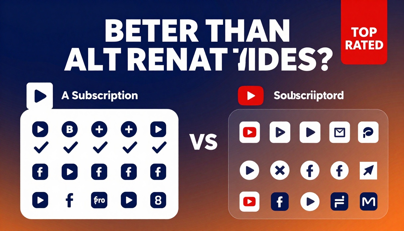 YouTube thumbnail marketing style. Bold text "BETTER THAN ALTERNATIVES?"
Canva Pro Subscript