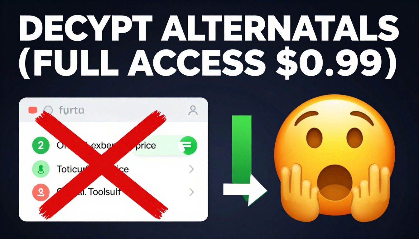 YouTube thumbnail marketing style. Bold white text "DESCRIPT ALTERNATIVES - FULL ACCESS $0.99".