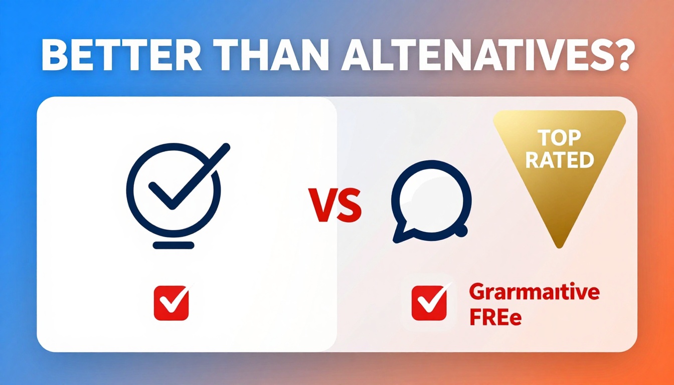 YouTube thumbnail marketing style. Bold text "BETTER THAN ALTERNATIVES?"
Grammarly Alternati