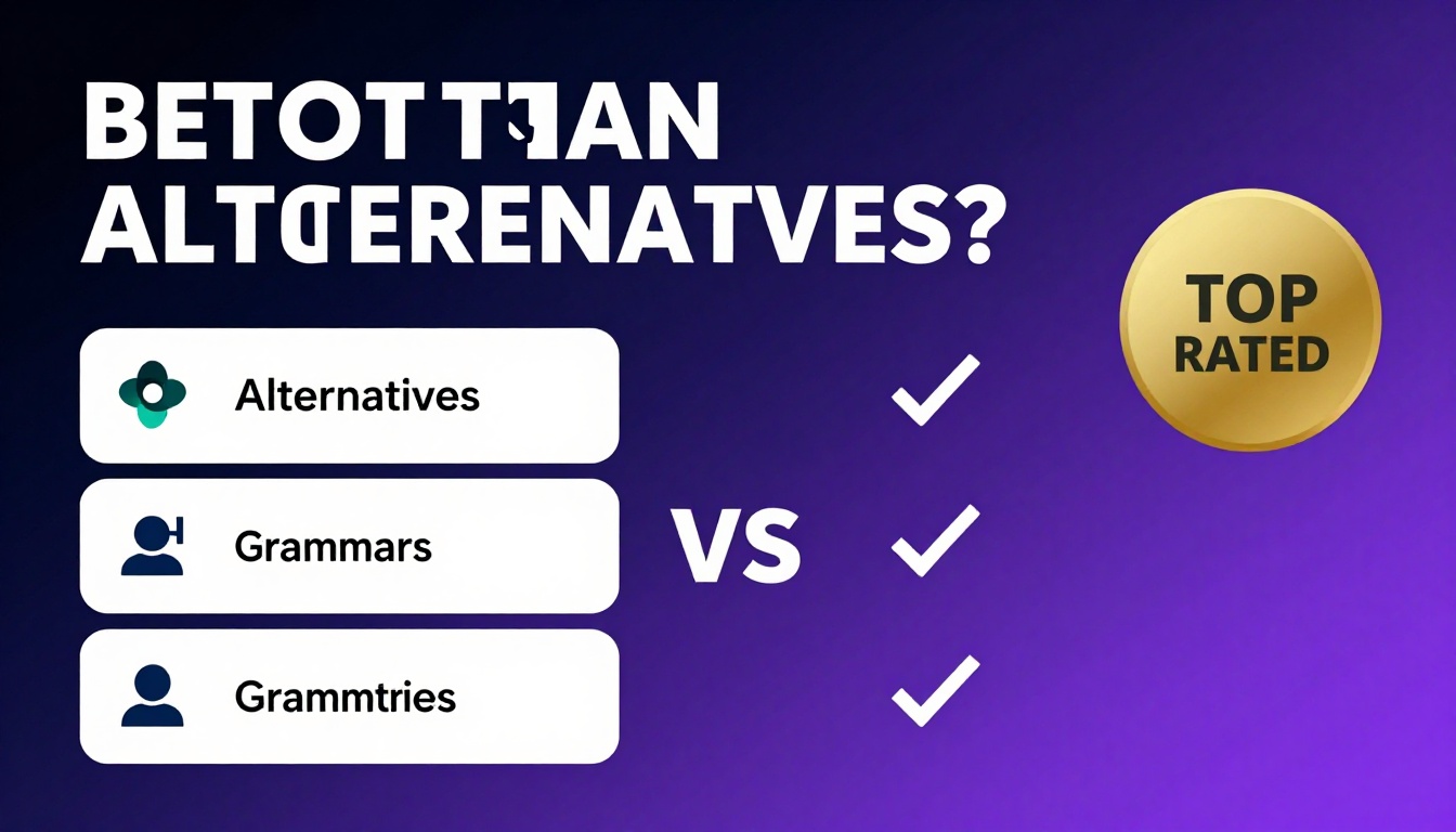 YouTube thumbnail marketing style. Bold text "BETTER THAN ALTERNATIVES?"
Grammarly Alternati