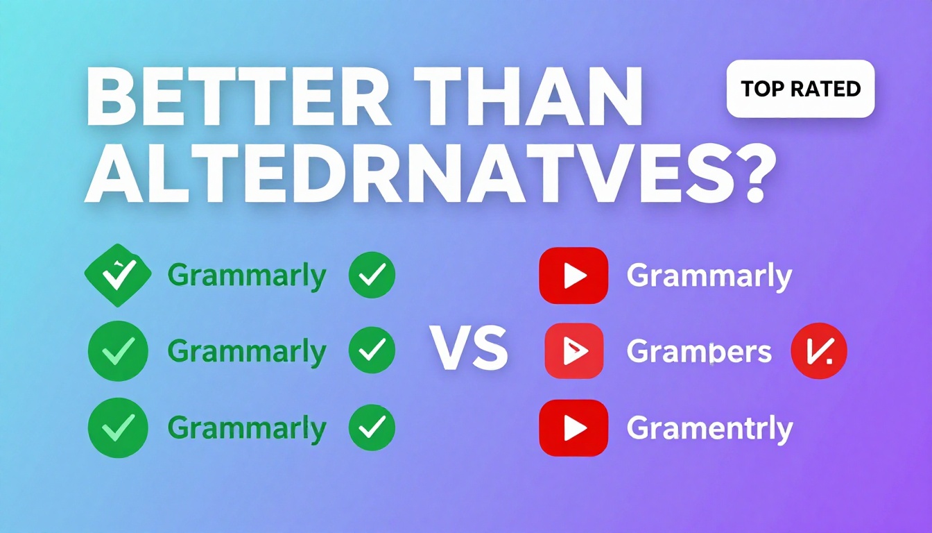 YouTube thumbnail marketing style. Bold text "BETTER THAN ALTERNATIVES?"
Grammarly Free Alte