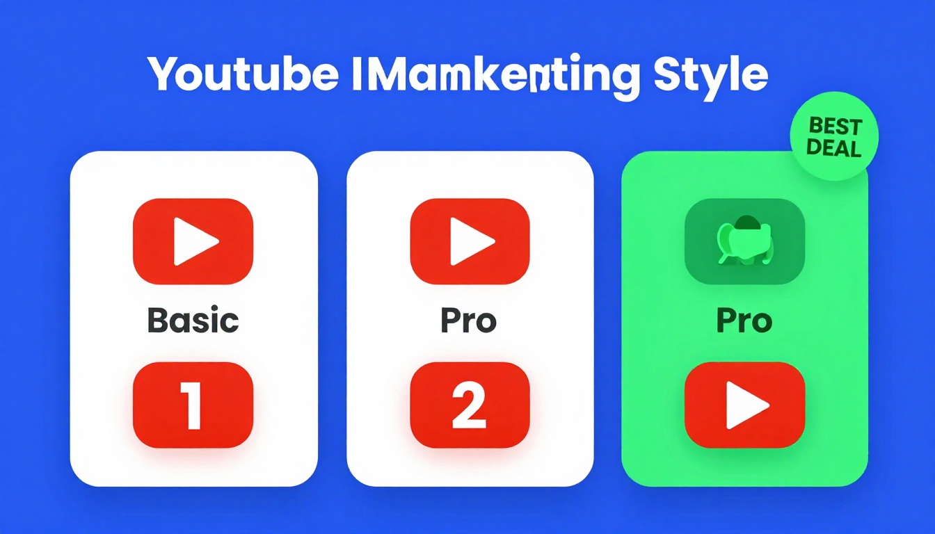 YouTube thumbnail marketing style. Pricing tier comparison visual.
Three pricing boxes: Basi