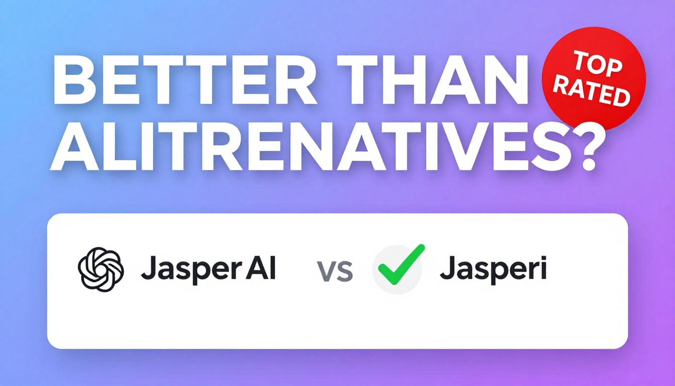 YouTube thumbnail marketing style. Bold text "BETTER THAN ALTERNATIVES?"
Jasperai Alternativ