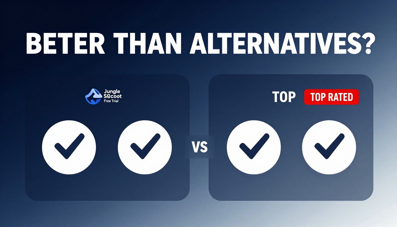 YouTube thumbnail marketing style. Bold text "BETTER THAN ALTERNATIVES?"
Jungle Scout Free T