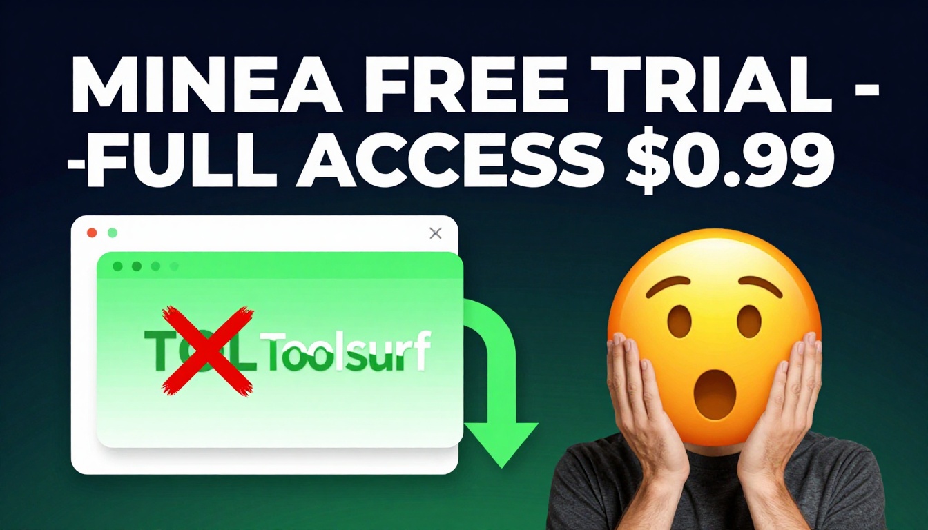 YouTube thumbnail marketing style. Bold white text "MINEA FREE TRIAL - FULL ACCESS $0.99".
S