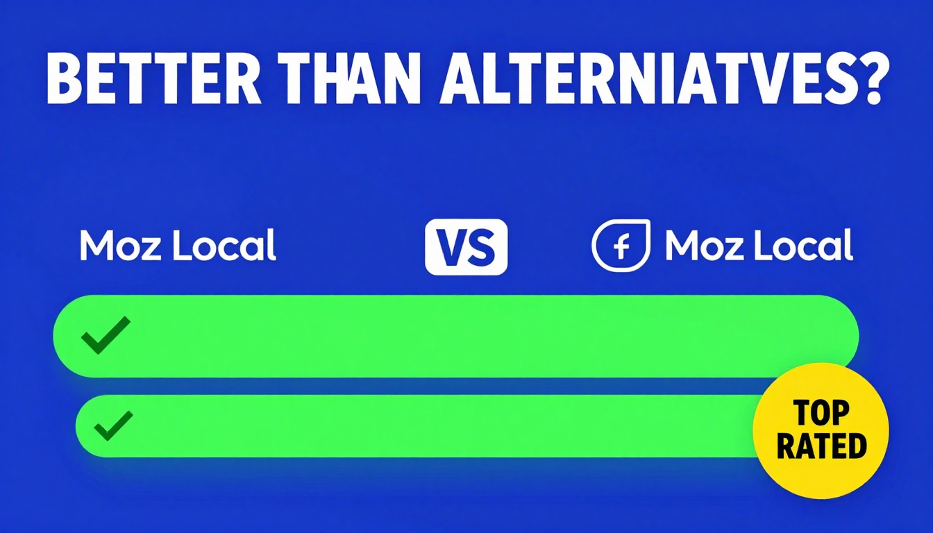 YouTube thumbnail marketing style. Bold text "BETTER THAN ALTERNATIVES?"
Moz Local Alternati