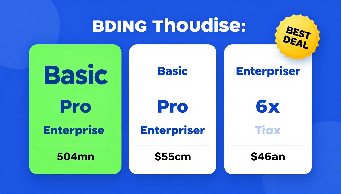 YouTube thumbnail marketing style. Pricing tier comparison visual.
Three pricing boxes: Basi