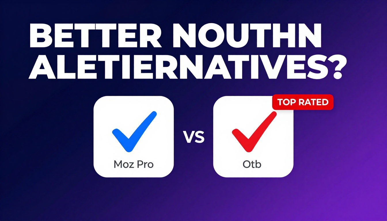 YouTube thumbnail marketing style. Bold text "BETTER THAN ALTERNATIVES?"
Moz Pro Alternative