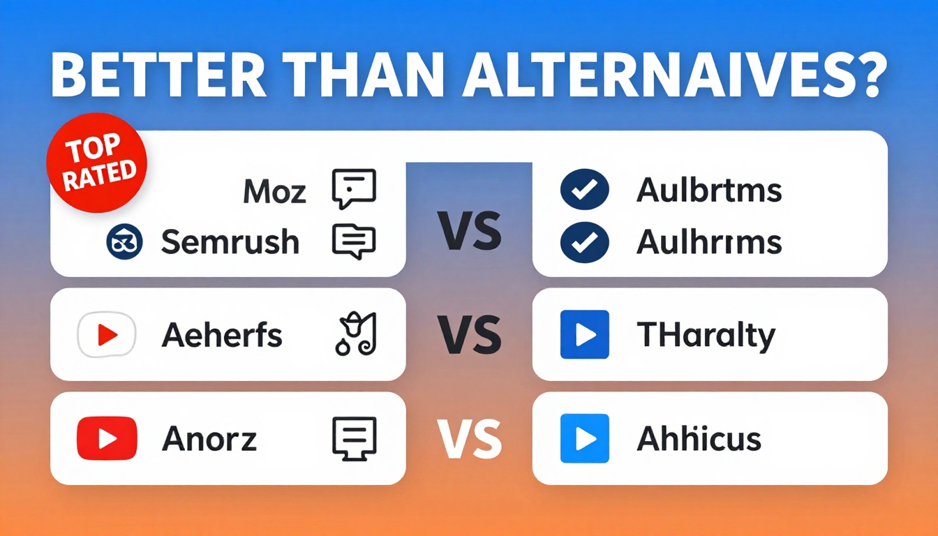 YouTube thumbnail marketing style. Bold text "BETTER THAN ALTERNATIVES?"
Moz Vs Semrush Vs A