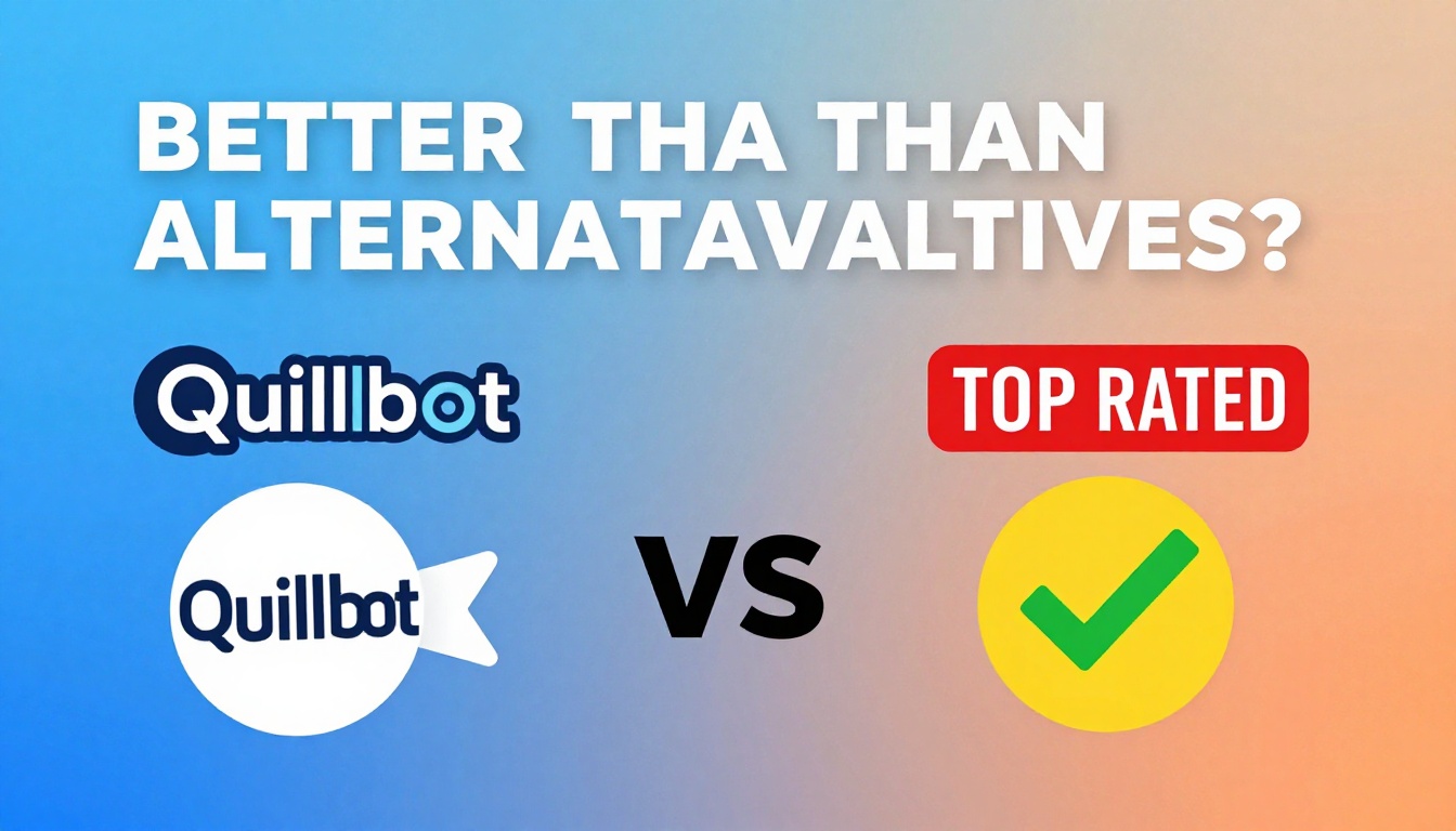 YouTube thumbnail marketing style. Bold text "BETTER THAN ALTERNATIVES?"
Quillbot Alternativ
