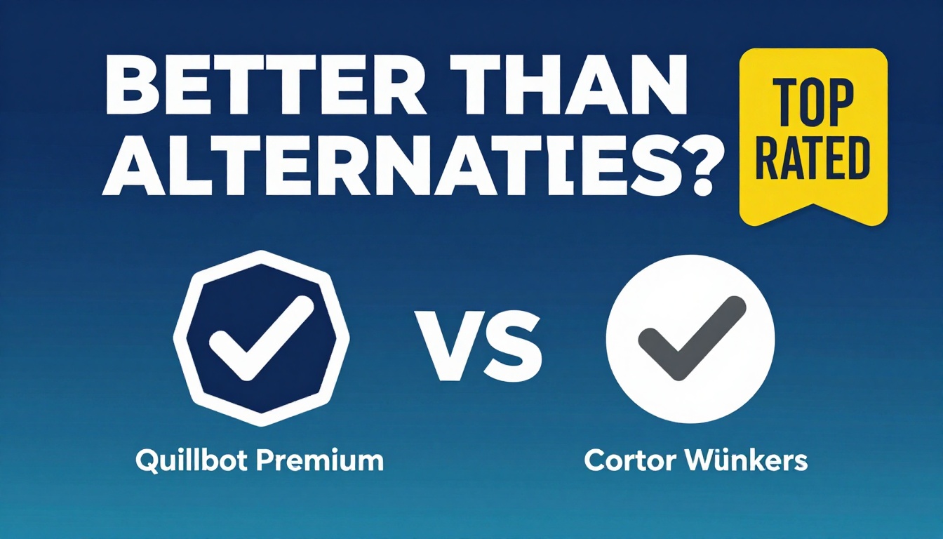 YouTube thumbnail marketing style. Bold text "BETTER THAN ALTERNATIVES?"
Quillbot Premium Pr