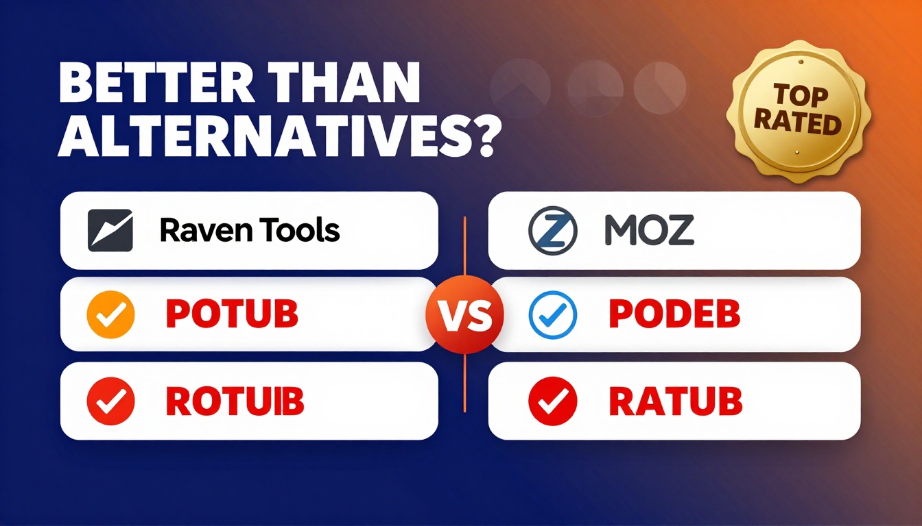 YouTube thumbnail marketing style. Bold text "BETTER THAN ALTERNATIVES?"
Raven Tools Vs Moz
