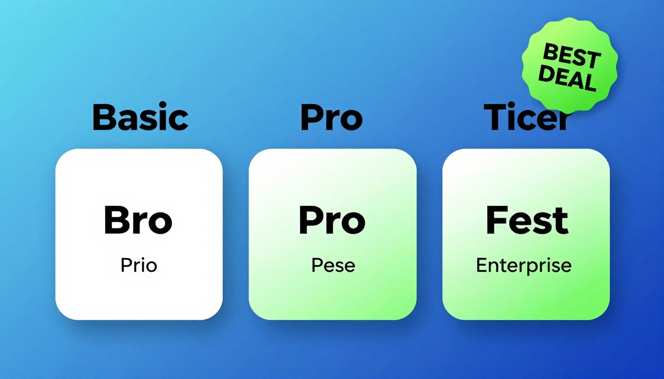 YouTube thumbnail marketing style. Pricing tier comparison visual.
Three pricing boxes: Basi