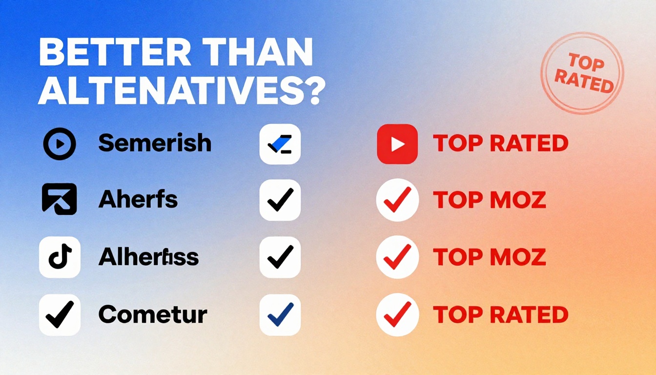 YouTube thumbnail marketing style. Bold text "BETTER THAN ALTERNATIVES?"
Semrush Vs Ahrefs V