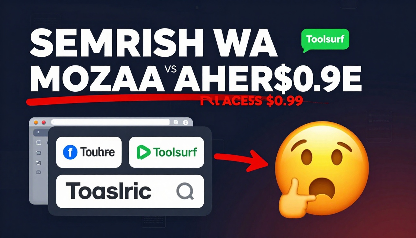 YouTube thumbnail marketing style. Bold white text "SEMRUSH VS MOZ VS AHREFS - FULL ACCESS $0.99".