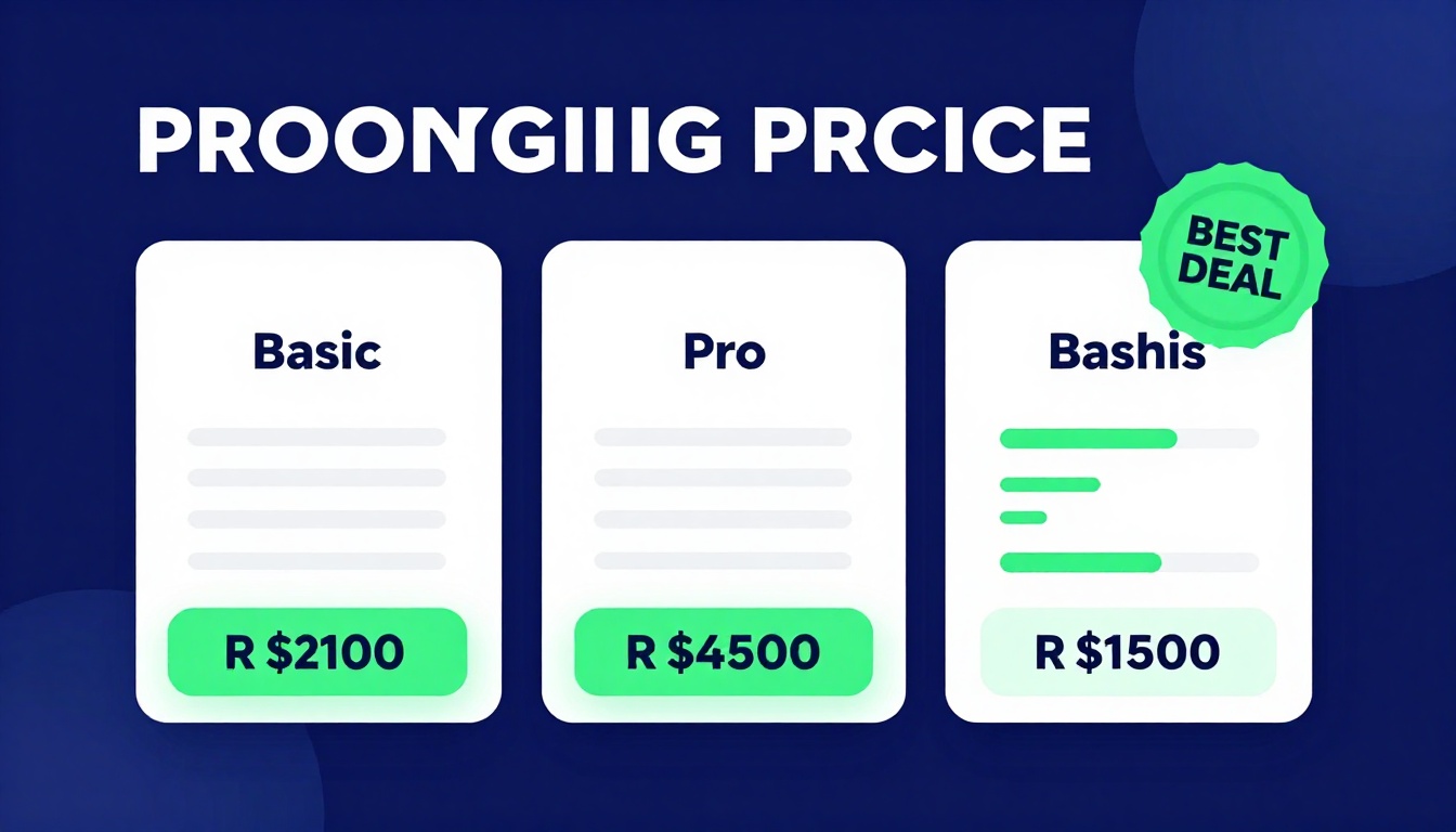 YouTube thumbnail marketing style. Pricing tier comparison visual.
Three pricing boxes: Basi