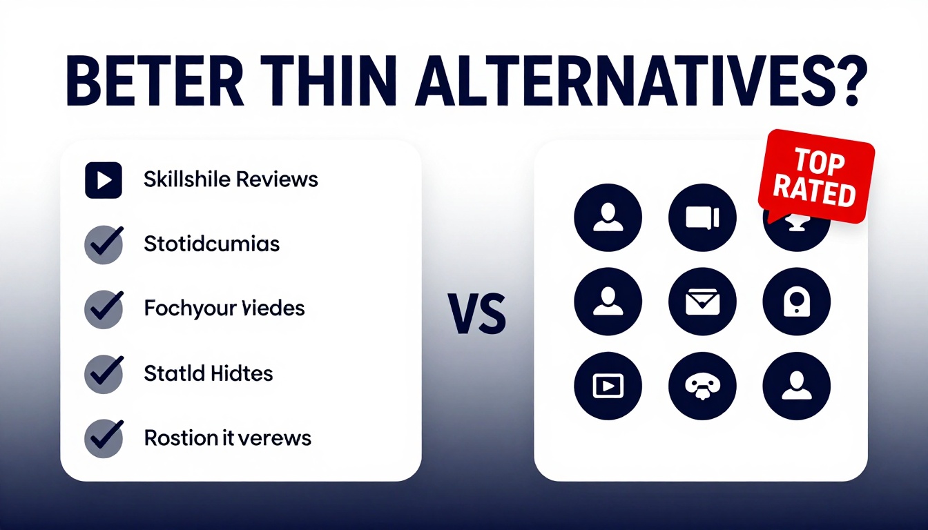 YouTube thumbnail marketing style. Bold text "BETTER THAN ALTERNATIVES?"
Skillshare Reviews 