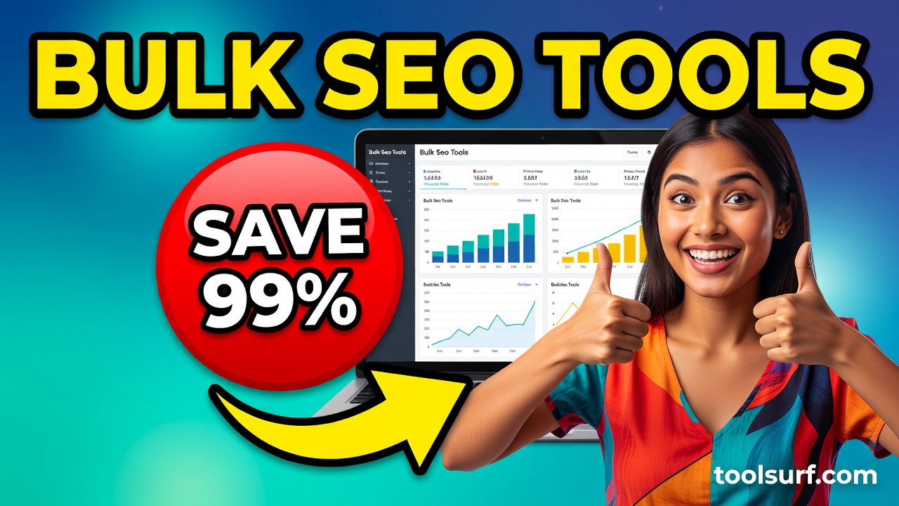YouTube thumbnail style blog featured image, 16:9 landscape. Large bold yellow blocky text with blac