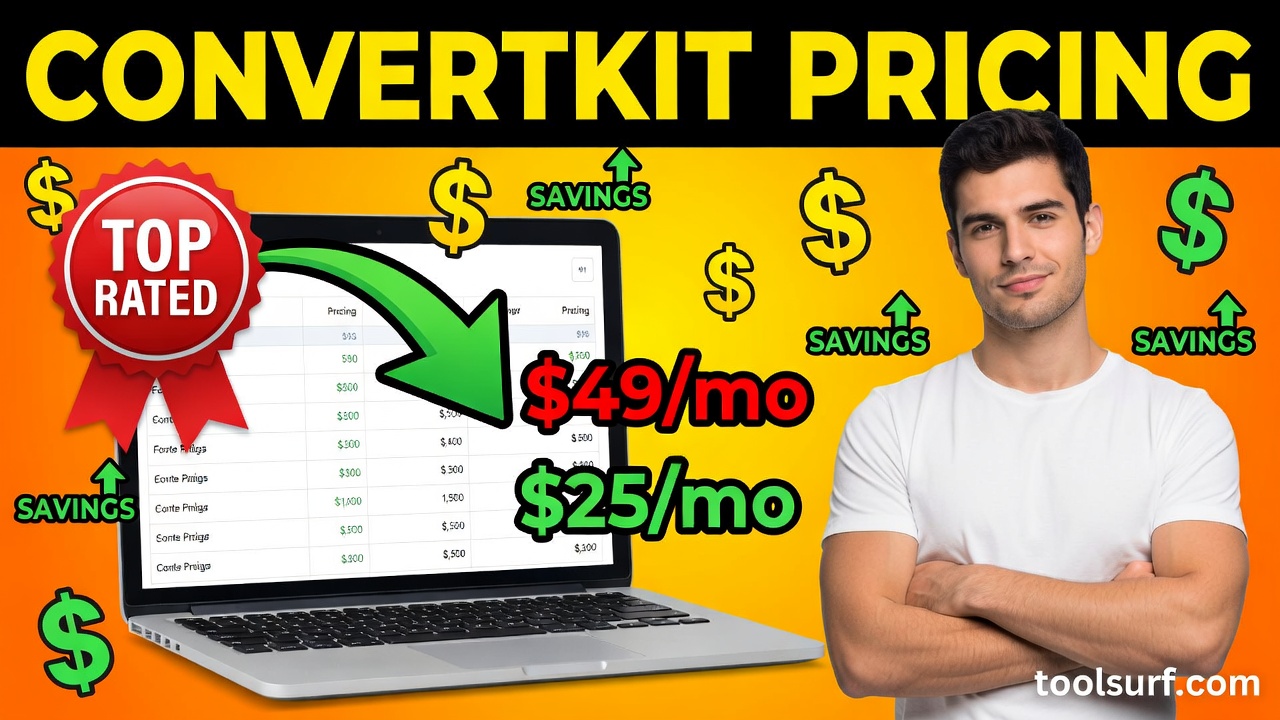 YouTube thumbnail style blog featured image, 16:9 landscape. Large bold yellow blocky text with blac